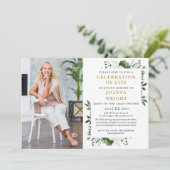 Groene bloemenviering van het leven begrafenisfoto kaart (Staand voorkant)