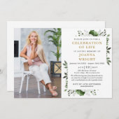 Groene bloemenviering van het leven begrafenisfoto kaart (Voorkant / Achterkant)