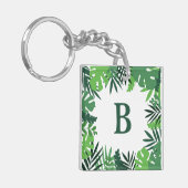 Groene bloemhandpalm bladeren voeg monogram letter sleutelhanger (Voorkant Links)