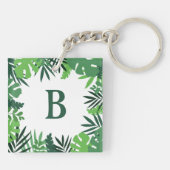 Groene bloemhandpalm bladeren voeg monogram letter sleutelhanger (Achterkant)