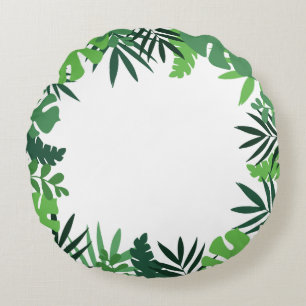 Groene bloemhandpalmbladeren, tropisch oerwoud bos rond kussen