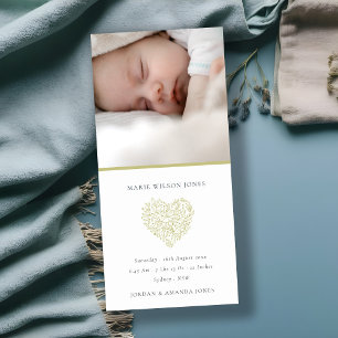 Groene bloemhart foto baby geboorteaankondiging  bedankkaart