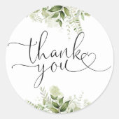 Groene Bloemhart Script Bedankt Ronde Sticker (Voorkant)
