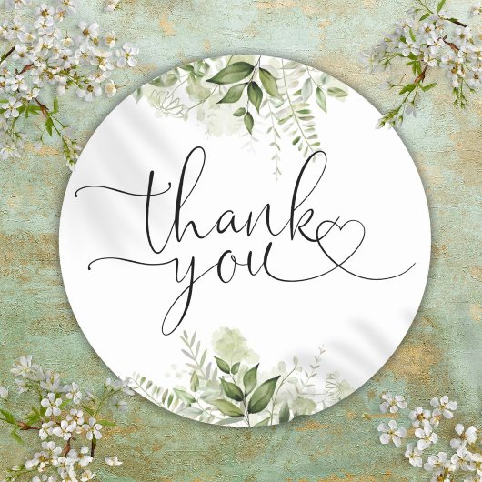 Groene Bloemhart Script Bedankt Ronde Sticker