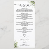 Groene Bloemhart Script Bruiloft Diner Menu (Voorkant)