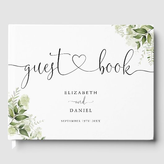 Groene Bloemhart Script Bruiloft Gastenboek (Voorkant)