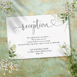 Groene Bloemhart Script Bruiloftsreceptie Informatiekaartje