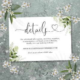 Groene Bloemhart Script Trouwdetails Informatiekaartje