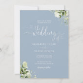 Groene Bloemhartige Script Stof Blauw Huwelijk Kaart (Voorkant)