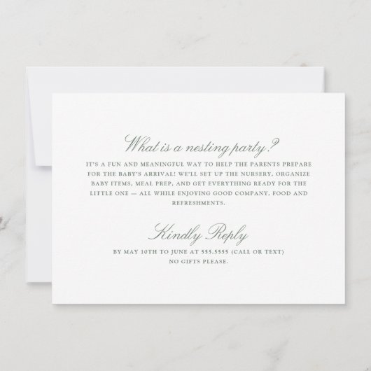 Groene Bloemige Babyfeest Uitnodiging (Achterkant)