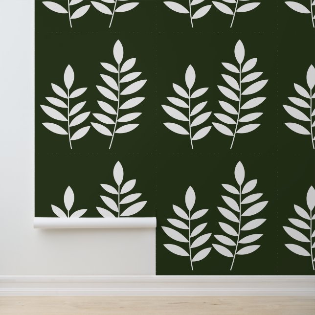 Groene Bloemige Blad Waterverf Botanische Herfst Behang (Applicatie)
