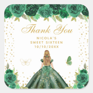 Groene Bloemige Blonde Haren Prinses Sweet Sixteen Vierkante Sticker