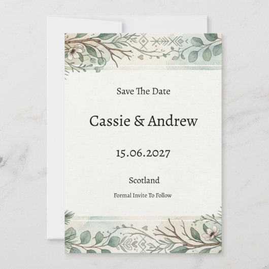Groene Bloemige Bruiloft Save The Date (Voorkant)