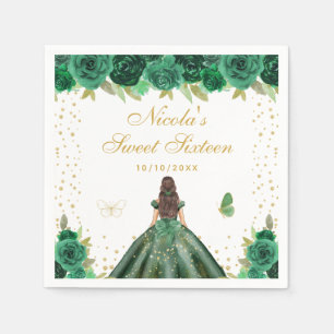 Groene Bloemige Bruine Haar Prinses Sweet Sixteen Servet