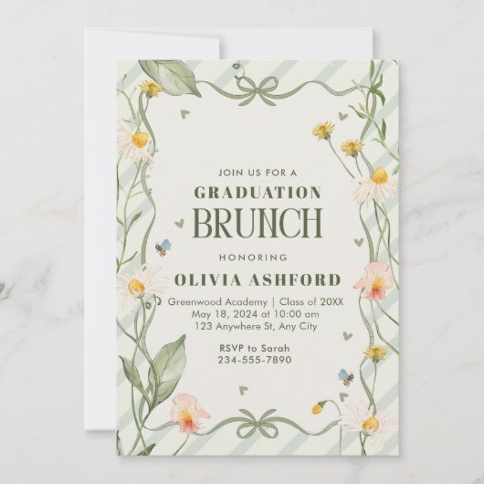 Groene Bloemige Coquette Elegante Brunch afstudere Kaart (Voorkant)