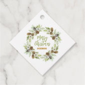 Groene bloemige dennen Kerstkrans Bedankjes Labels (Voorkant)