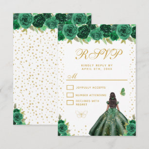 Groene Bloemige Donkere Huid Prinses Sweet Sixteen RSVP Kaartje