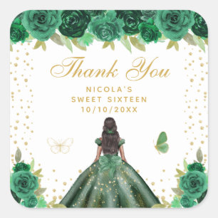 Groene Bloemige Donkere Huid Prinses Sweet Sixteen Vierkante Sticker
