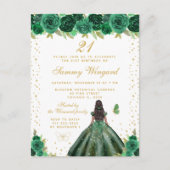 Groene Bloemige Donkere Huid Prinses Verjaardagsfe Briefkaart (Voorkant)