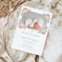 Groene Bloemige Elegante Jongensfoto Doopfeest