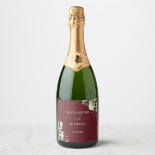 Groene Bloemige Elegante Rosewood Roze Bruiloft Sparkling Wijnetiket