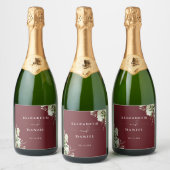 Groene Bloemige Elegante Rozenhout Roze Bruiloft Sparkling Wijnetiket (Flessen)