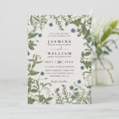 Groene Bloemige Elegante Rustieke QR Code Trouwen Kaart (Staand voorkant)