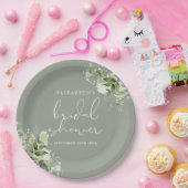 Groene Bloemige Elegante Saliegroen Bruidsdouche Papieren Bordje (Feest)