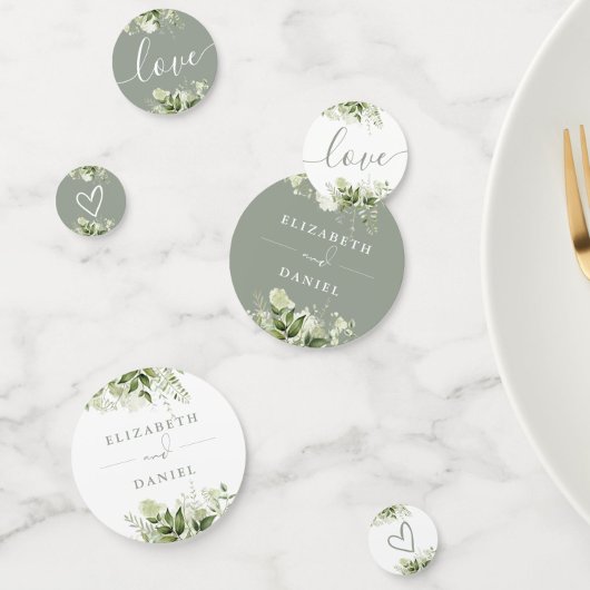 Groene Bloemige Elegante Saliegroen Huwelijk Confetti