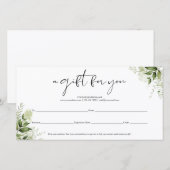 Groene Bloemige Elegante Script Cadeaubon (Voorkant / Achterkant)