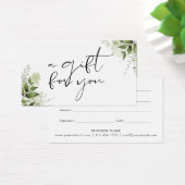 Groene Bloemige Elegante Script Cadeaubon Visitekaartje (Bureau)