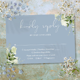 Groene Bloemige Elegante Stof Blauw Bruiloft RSVP Kaartje
