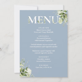 Groene Bloemige Elegante Stof Blauw Menu Kaart Bor