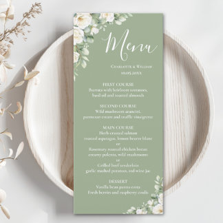 Groene Bloemige Elegante Trouwmenu Menu
