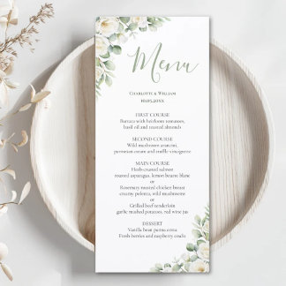 Groene Bloemige Elegante Trouwmenu Menu