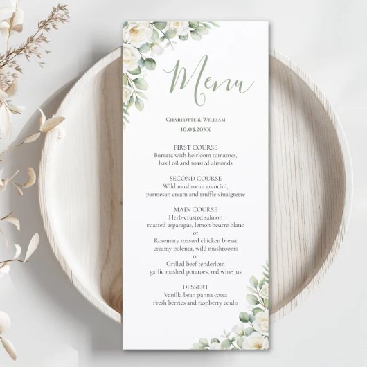 Groene Bloemige Elegante Trouwmenu Menu