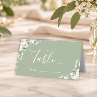 Groene Bloemige Elegante Trouwtafel Nummer Plaatskaartje