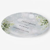 Groene Bloemige Elegante Winter Bruiloft Papieren Bordje (Gekanteld)