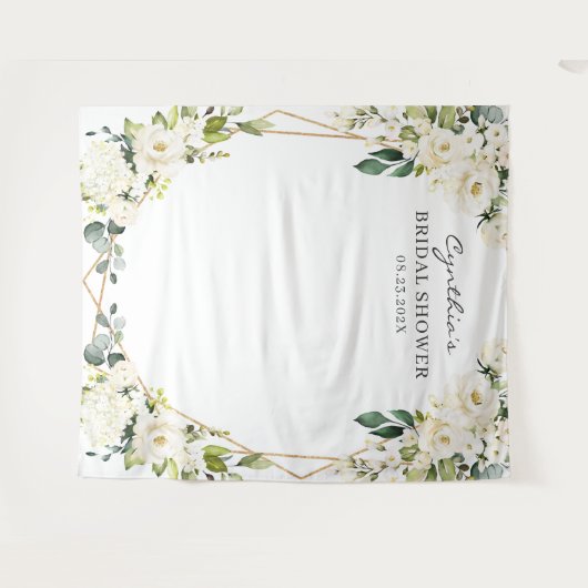 Groene Bloemige Geometrische Bruiloftsshower Achte Wandkleed (Voorkant (horizontaal))