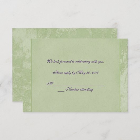 Groene Bloemige Geprègede RSVP Kaart (Voorkant / Achterkant)