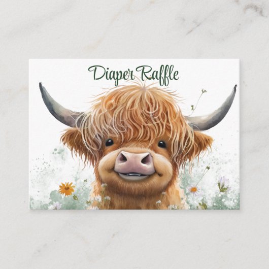 Groene bloemige Highland koe Luier Raffle Informatiekaartje (Voorkant)