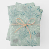 Groene bloemige inpakpapier platte vel set van 3 (In situ)