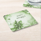 Groene Bloemige Kerstvakantie Papier Onderzetter (Schuin)