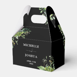 Groene Bloemige Moderne Zwart-Wit Huwelijk Bedankdoosjes