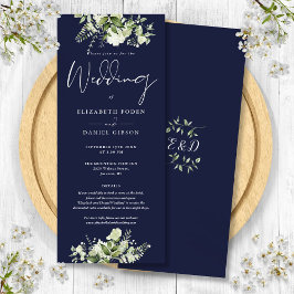 Groene Bloemige Monogram Details Navyblauwe Trouw Kaart