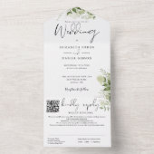 Groene Bloemige Monogram QR Code Trouwen All In One Uitnodiging (Binnen)