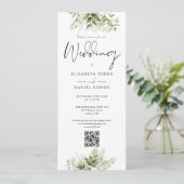 Groene Bloemige Monogram QR Code Trouwen Kaart (Staand voorkant)