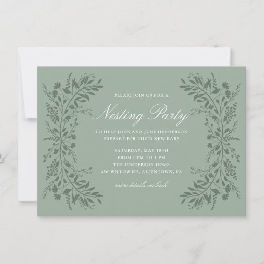 Groene bloemige Nestfeest Uitnodiging (Voorkant)