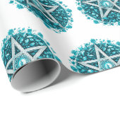 Groene Bloemige Pentagram Heks Wit Halloween Cadeaupapier (Rol Hoek)