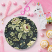 Groene Bloemige Pioen Modern Papieren Bordje (Feest)